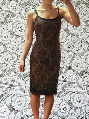 Oscar de la Renta Vintage Brown Embellished Sheer Mesh Dress with Sequins